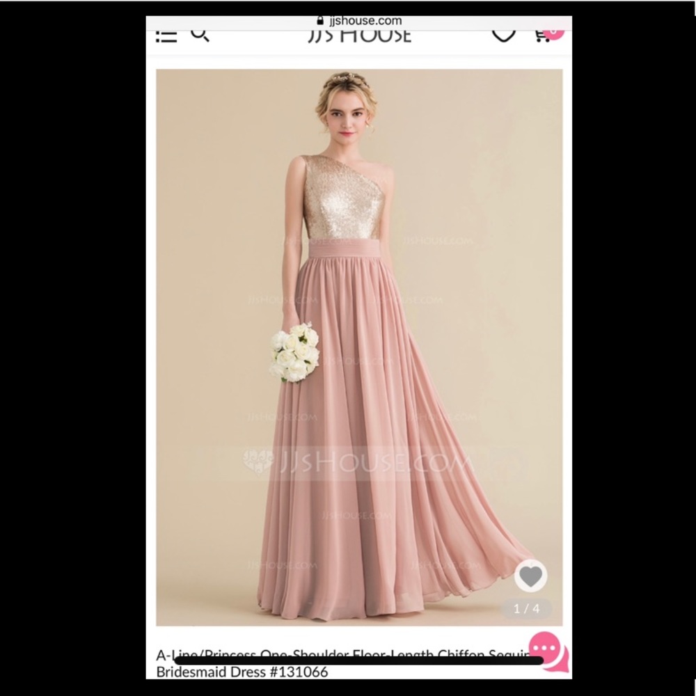 Light pink one shoulder dress with gold sparkles